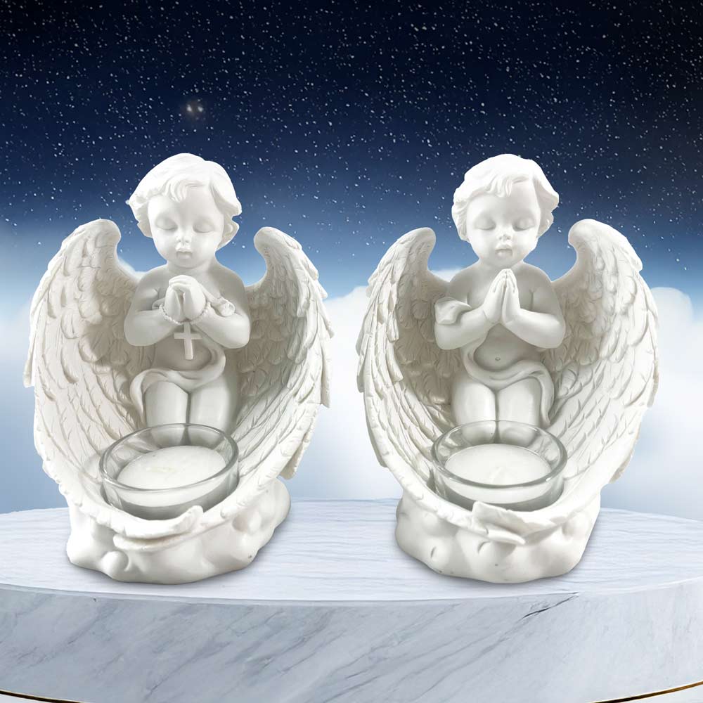 Whispers to Heaven Praying Cherubs Tea Light Holder Set of Two 13cm 7