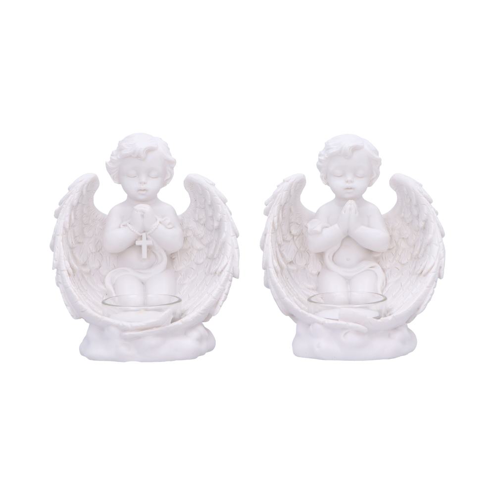 Whispers to Heaven Praying Cherubs Tea Light Holder Set of Two 13cm 1