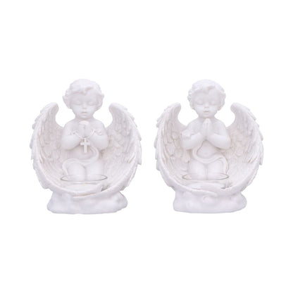 Whispers to Heaven Praying Cherubs Tea Light Holder Set of Two 13cm 1