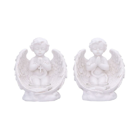 Whispers to Heaven Praying Cherubs Tea Light Holder Set of Two 13cm 1