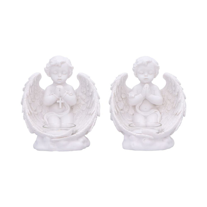 Whispers to Heaven Praying Cherubs Tea Light Holder Set of Two 13cm 1