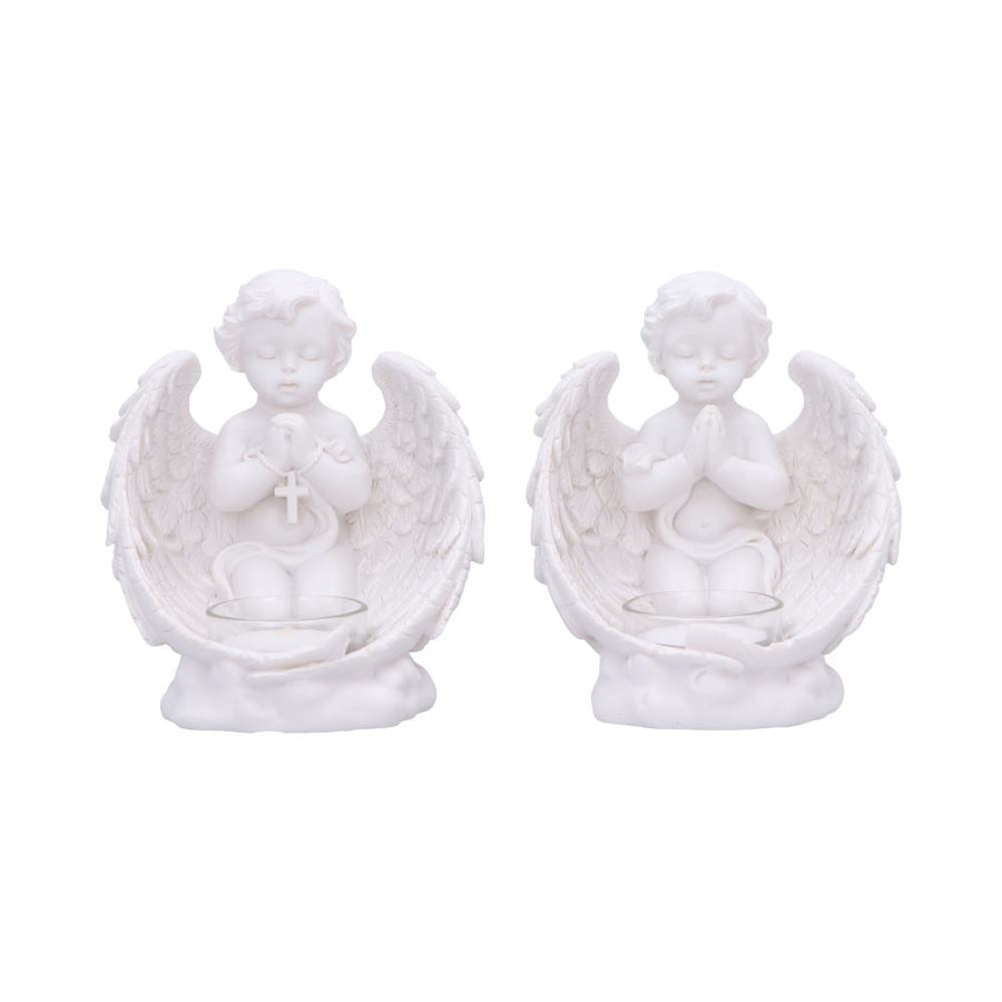 Whispers to Heaven Praying Cherubs Tea Light Holder Set of Two 13cm 1