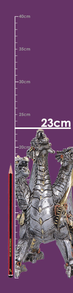 Three Headed Steampunk Dragon Figurine 23cm 8