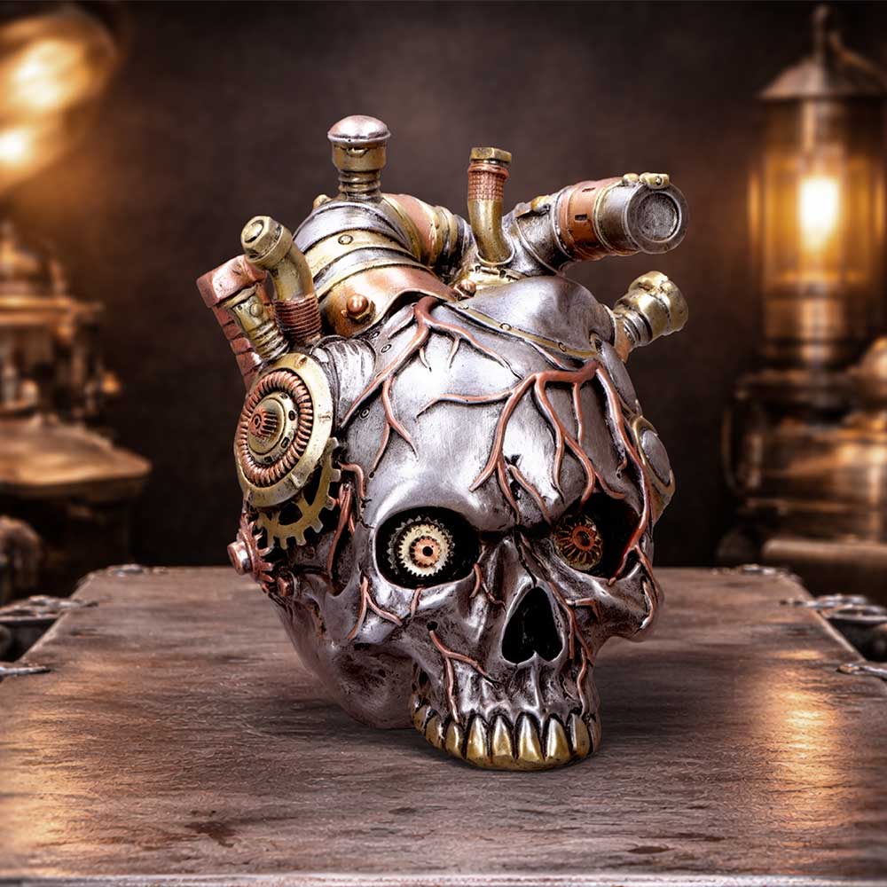 Cardiac Cranium Steampunk Silver Skull 17.5cm 7