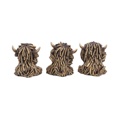 Three Wise Gold Highland Cows 7.5cm 4