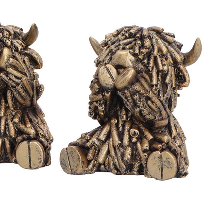 Three Wise Gold Highland Cows 7.5cm 5