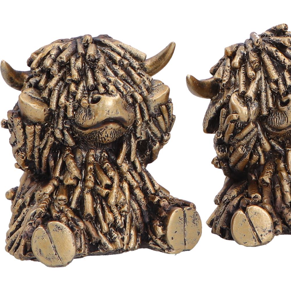 Three Wise Gold Highland Cows 7.5cm 6