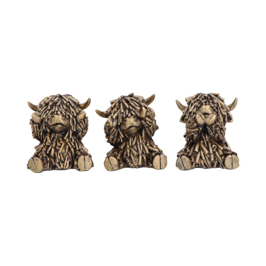 Three Wise Gold Highland Cows 7.5cm 1