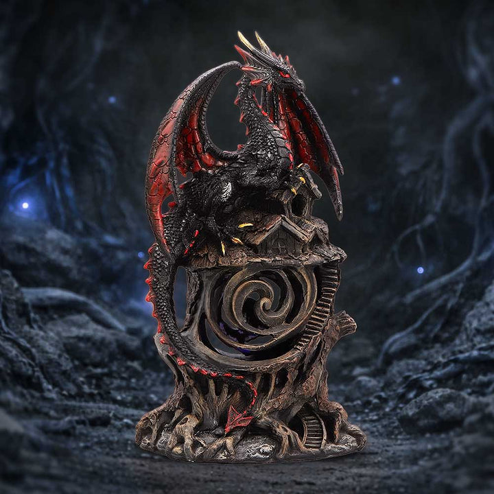 Midnight Warden Light-up Red and Black Dragon Hollow Figurine 23.5cm