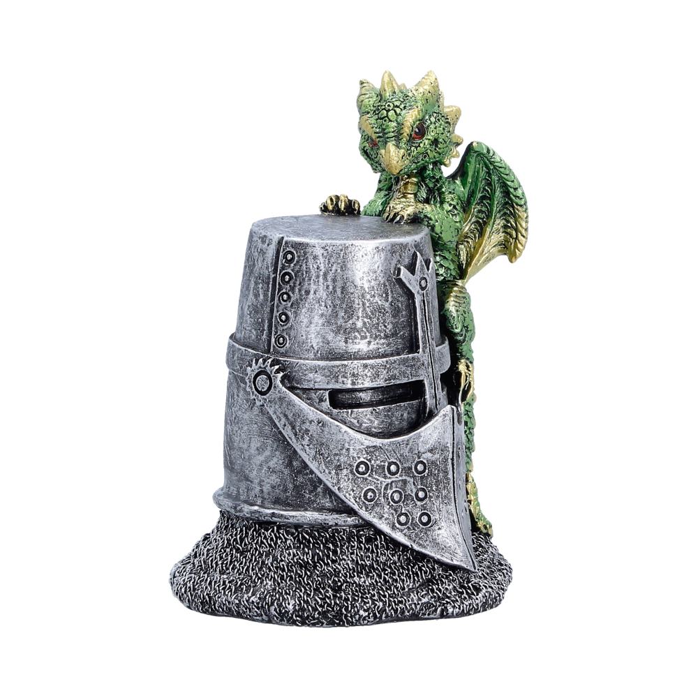 Green Dragon on Knight Helmet Figurine 12cm 4