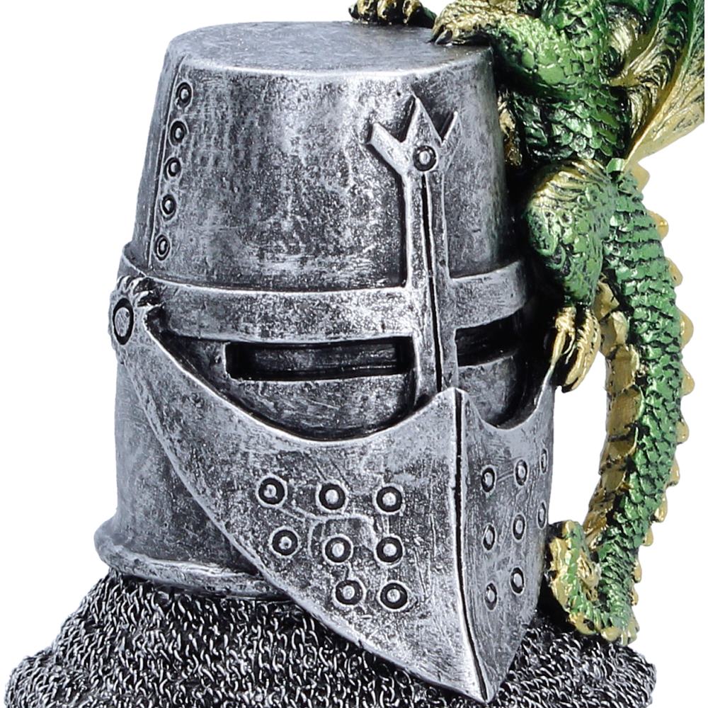 Green Dragon on Knight Helmet Figurine 12cm 6