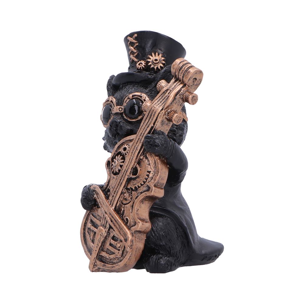 Music Meowstro Steampunk Black Cat Playing Cello Figurine 10cm 2