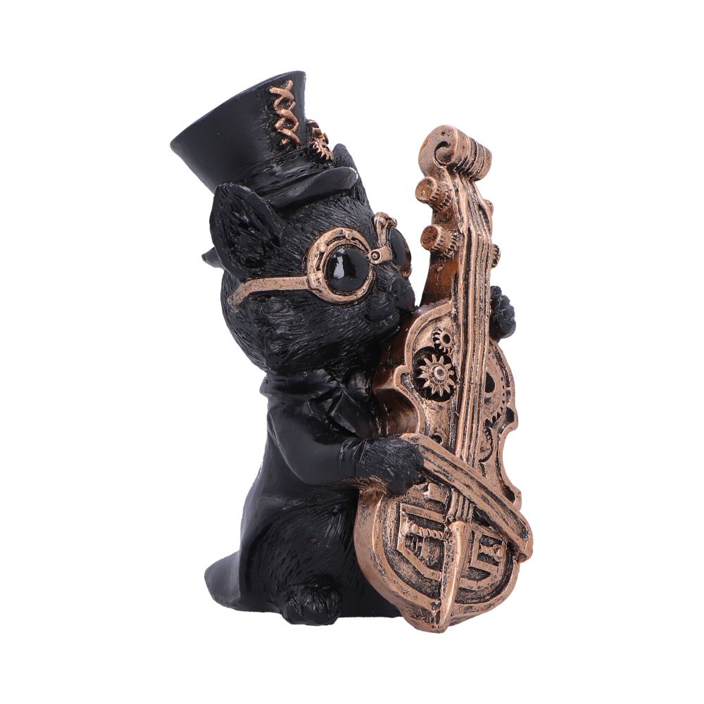 Music Meowstro Steampunk Black Cat Playing Cello Figurine 10cm 4