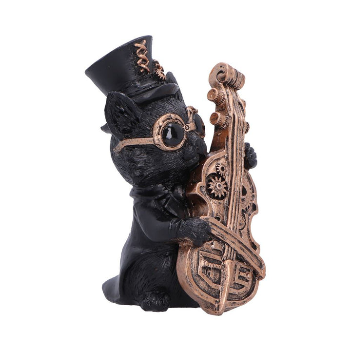 Music Meowstro Steampunk Black Cat Playing Cello Figurine 10cm