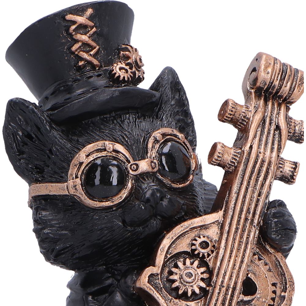 Music Meowstro Steampunk Black Cat Playing Cello Figurine 10cm 5