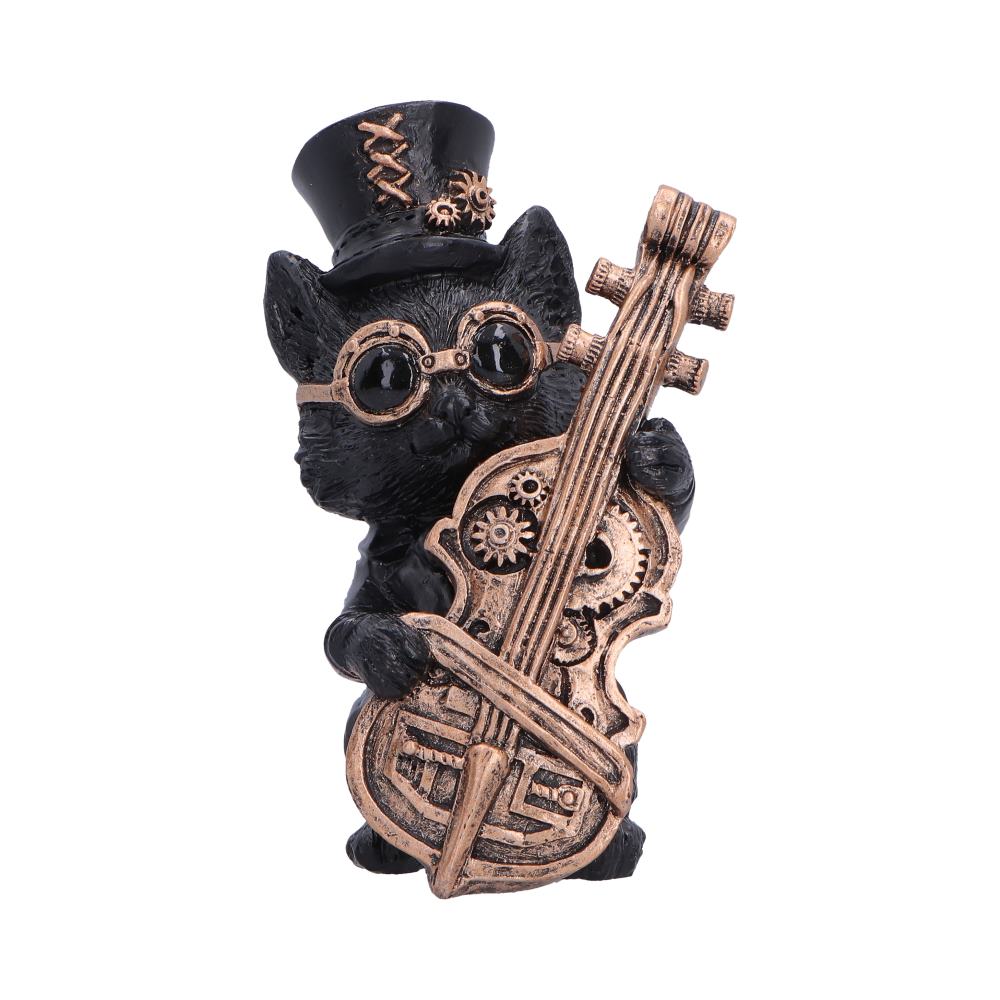 Music Meowstro Steampunk Black Cat Playing Cello Figurine 10cm 1