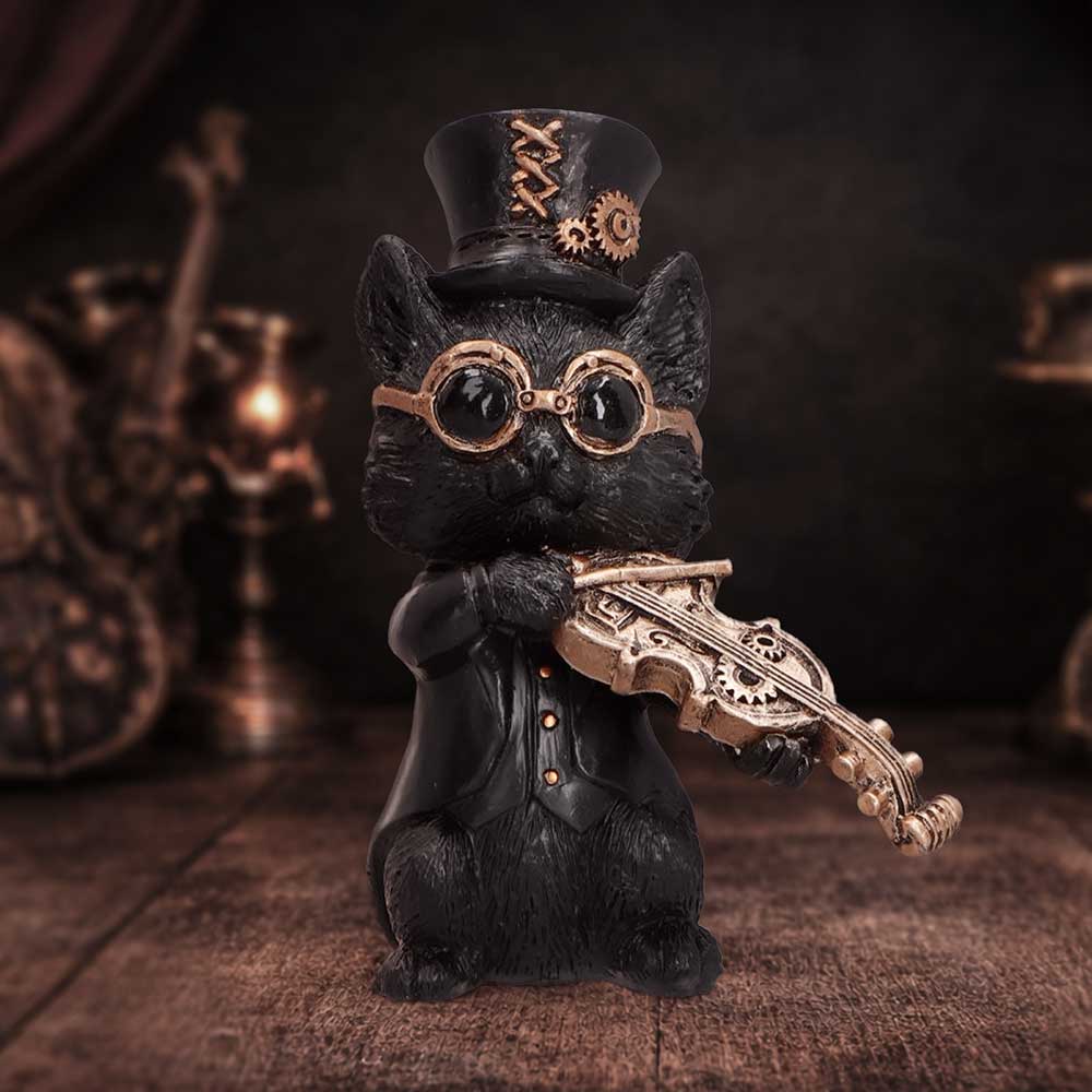 Music Meowstro Steampunk Black Cat Playing Violin Figurine 10cm 7