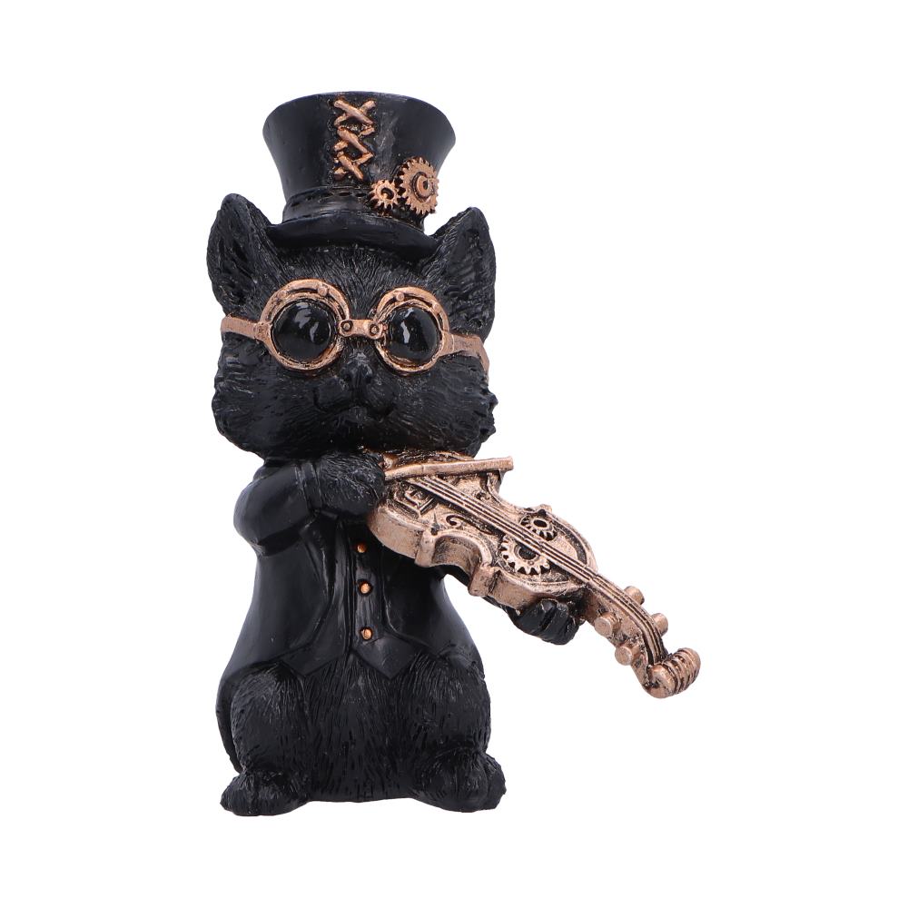Music Meowstro Steampunk Black Cat Playing Violin Figurine 10cm 1