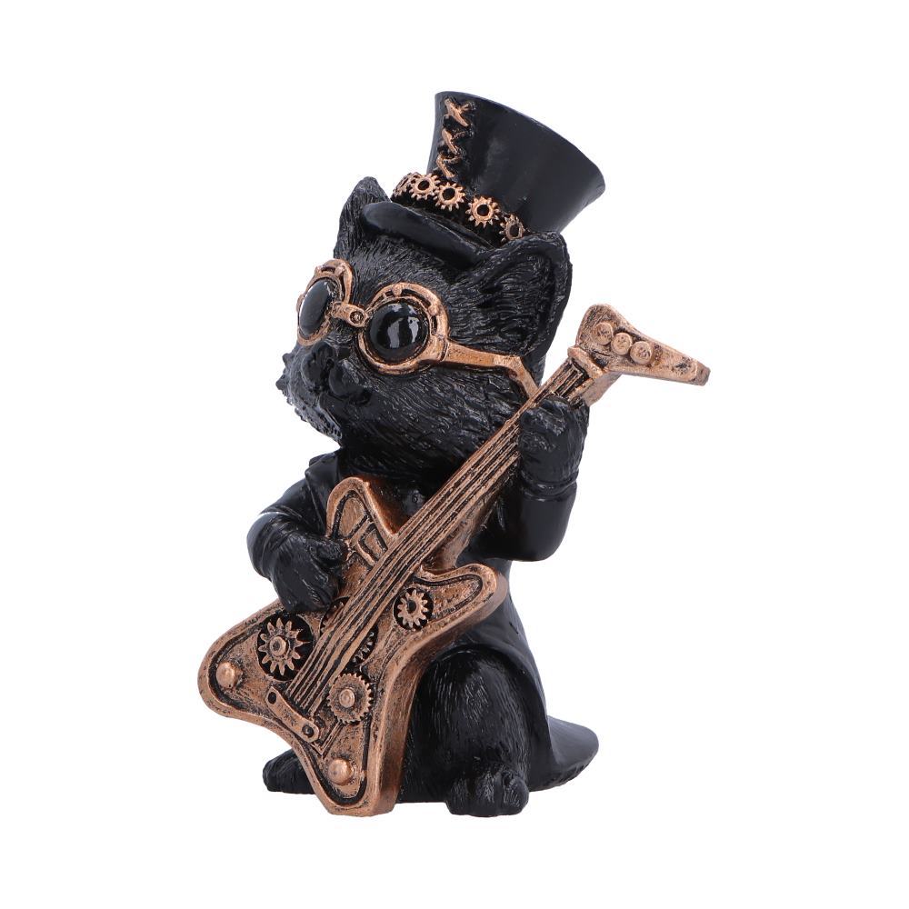 Music Meowstro Steampunk Black Cat Playing Guitar Figurine 10cm 2