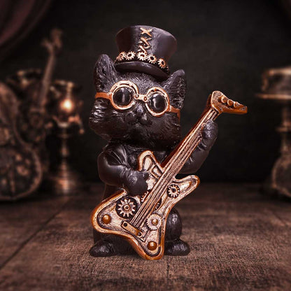 Music Meowstro Steampunk Black Cat Playing Guitar Figurine 10cm 7