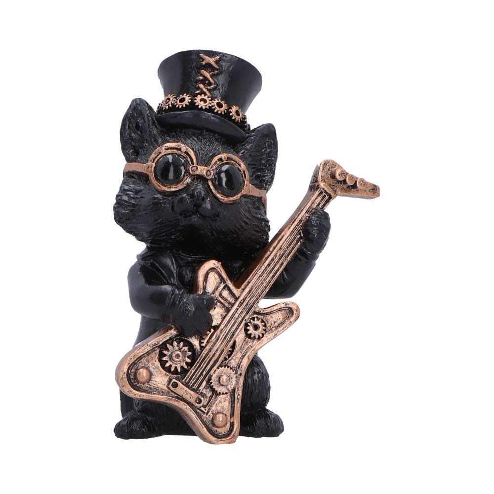Music Meowstro Steampunk Black Cat Playing Guitar Figurine 10cm 1