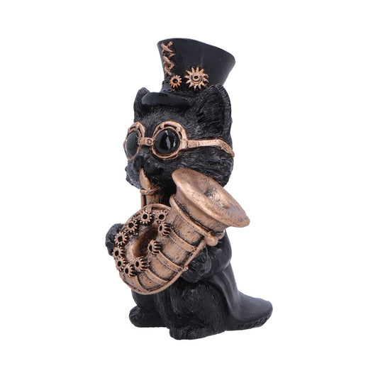 Music Meowstro Steampunk Black Cat Playing Horn Figurine 10cm 2