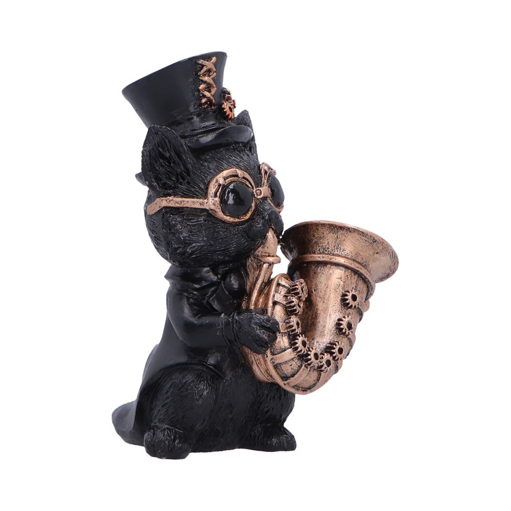 Music Meowstro Steampunk Black Cat Playing Horn Figurine 10cm 4