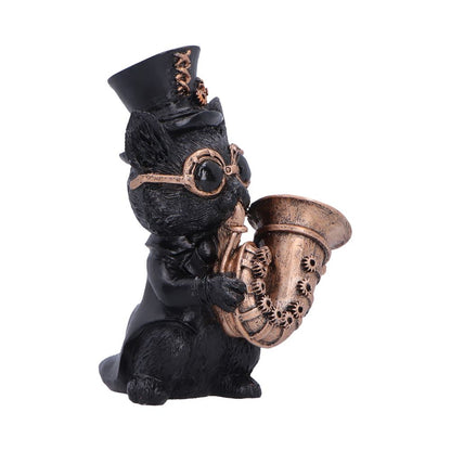 Music Meowstro Steampunk Black Cat Playing Horn Figurine 10cm 4