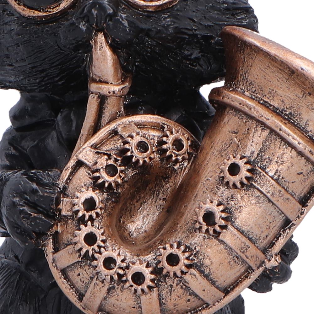 Music Meowstro Steampunk Black Cat Playing Horn Figurine 10cm 6