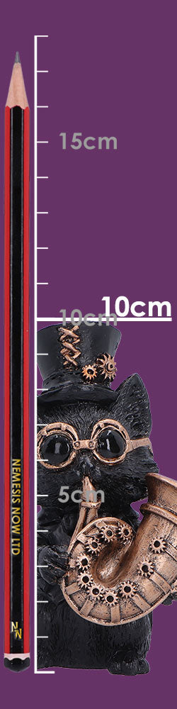 Music Meowstro Steampunk Black Cat Playing Horn Figurine 10cm 8