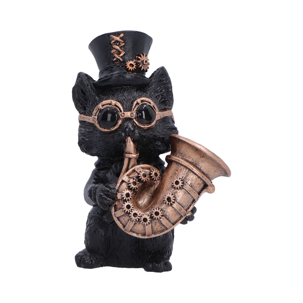 Music Meowstro Steampunk Black Cat Playing Horn Figurine 10cm 1