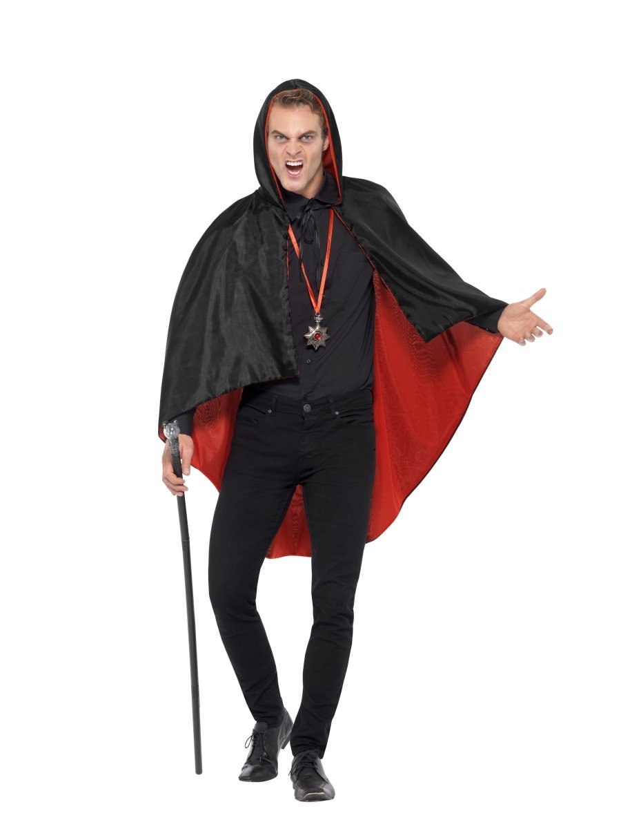 Vampire Kit With Reversible Cape Adult Black Red Cane Medallion