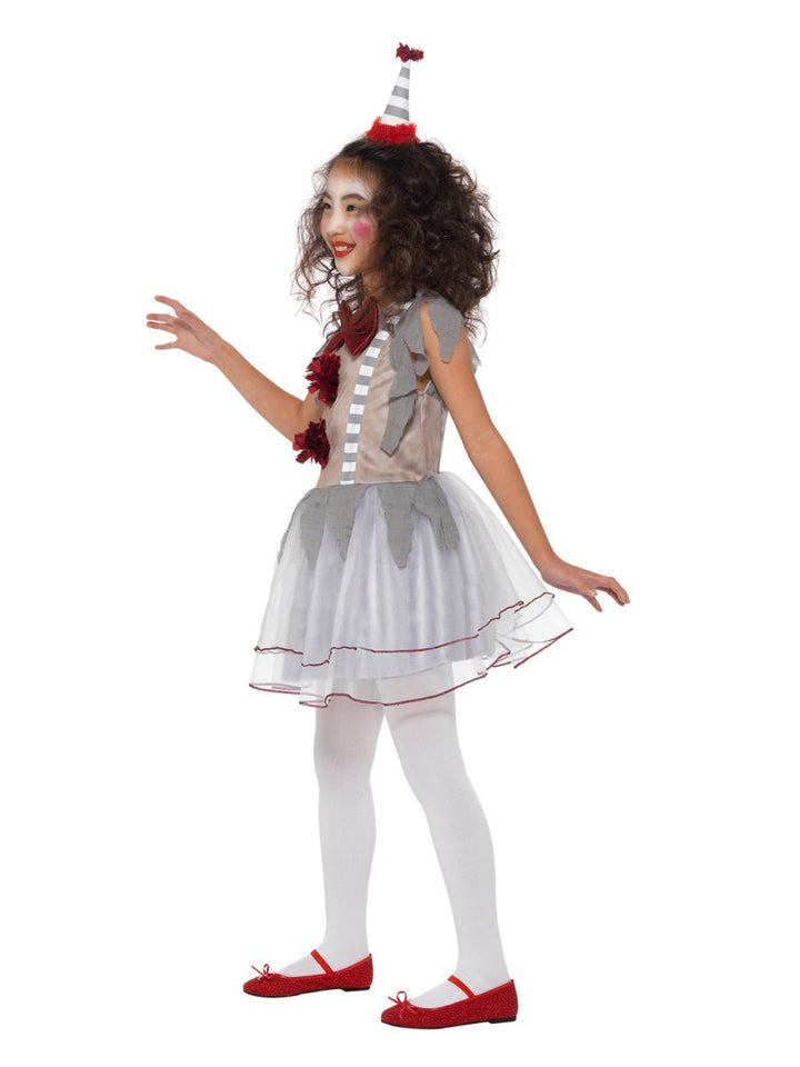 Vintage Clown Girl Costume Child Grey Red Dress Headband