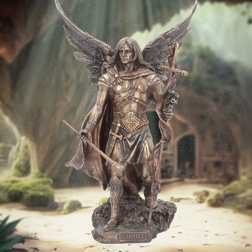 Bronzed Archangel Gabriel with Staff Religious Figurine 33.5cm 7