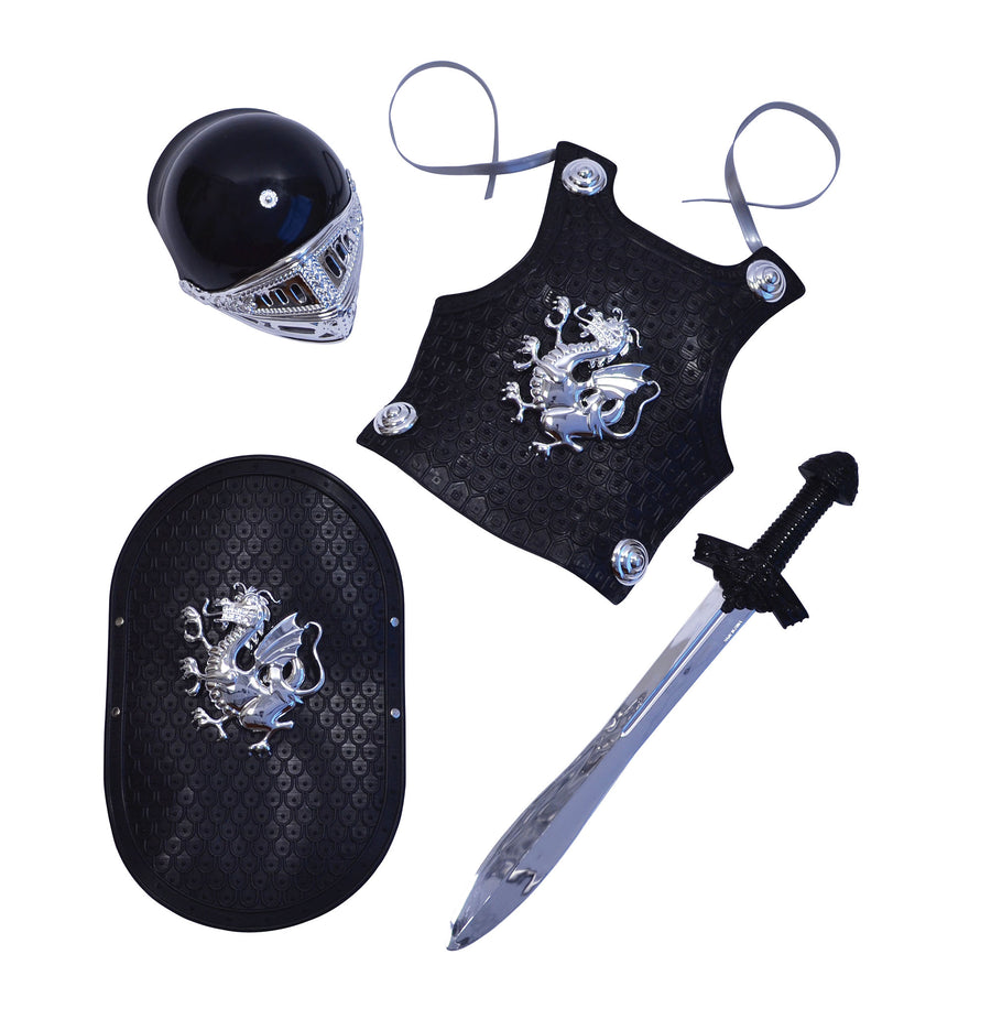 Boys Knight Black Armour Set Childs Costume Accessories Male Halloween_1 BA601
