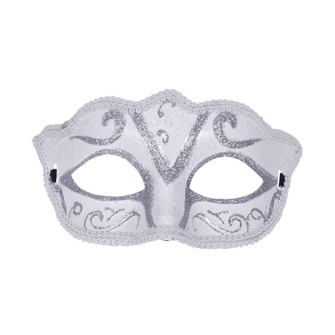Eyemask Plastic White Silver Glitter_1 EM135