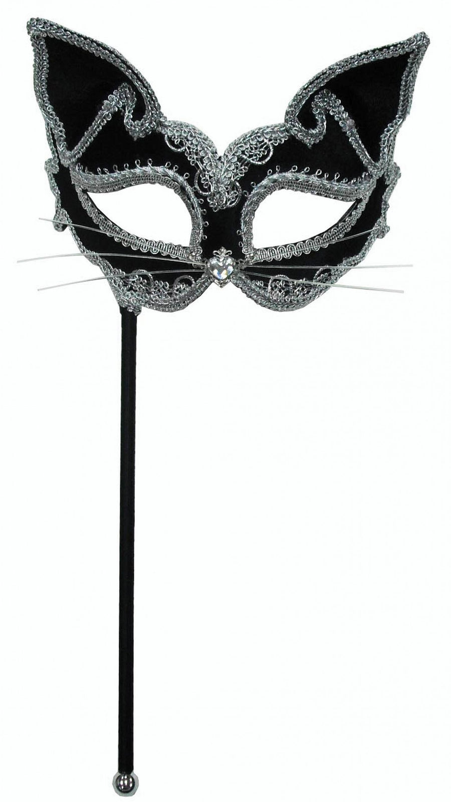 Womens Cat Mask On Stick Eye Masks Female Halloween Costume_1 EM424