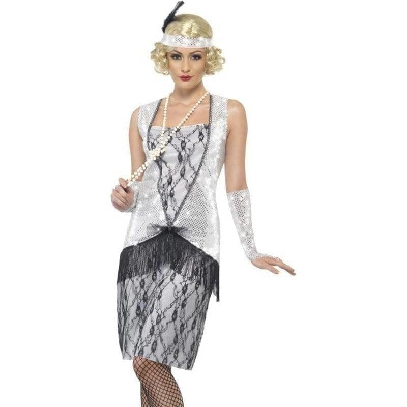 Flapper Costume Adult Silver Black_1 sm-25278M