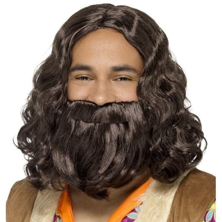 Hippie Jesus Wig & Beard Set Adult Brown_1 sm-43069