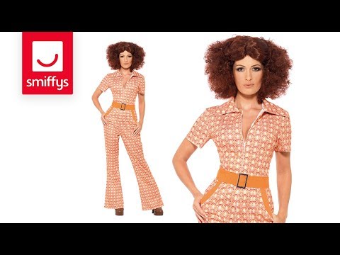 70s Authentic Chic Costume Adult Orange Disco Jumpsuit