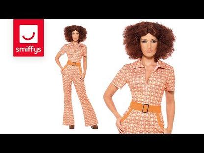 70s Authentic Chic Costume Adult Orange Disco Jumpsuit 6