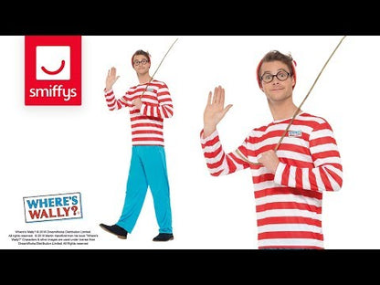Wheres Wally? Licensed Costume Adult Red White Blue Trousers Top Hat and Glasses 6