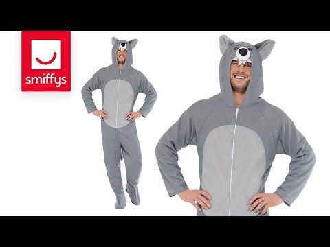 Wolf Costume Adult Grey All In One With Animal Hood 8