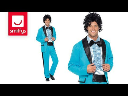 80s Prom King Tuxedo Costume Adult Blue Suit Jacket Mock Shirt and Trousers 6