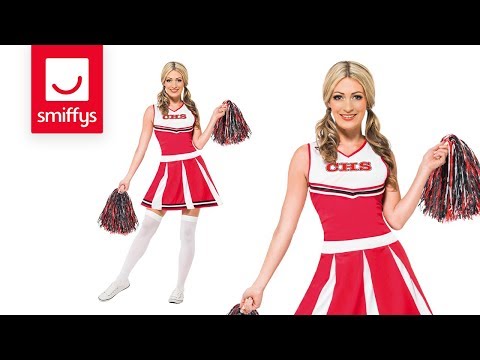 Cheerleader Costume Adult Red White Dress Black Red Pom Poms 6