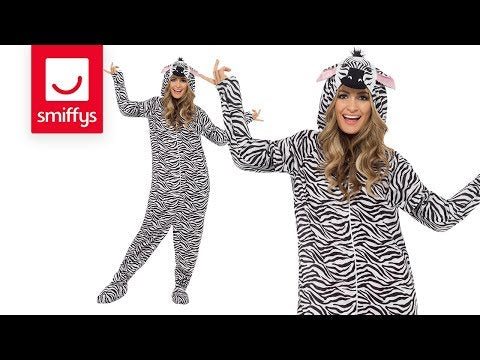 Zebra Costume Black White Hooded Adult Jumpsuit 6