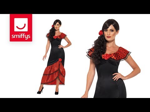 Flamenco Senorita Costume Adult Black Dress with Headpiece 6