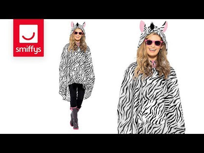 Zebra Party Festival Poncho Adult White Black Drawstring Bag 6