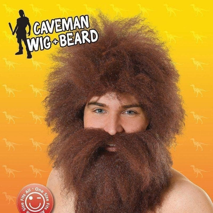 Mens Caveman Wig + Beard Set Wigs Male Halloween Costume_2 