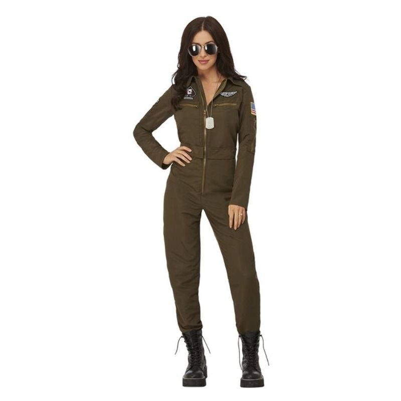 Top Gun Maverick Ladies Aviator Jumpsuit Costume Green 1 sm-52558L MAD Fancy Dress